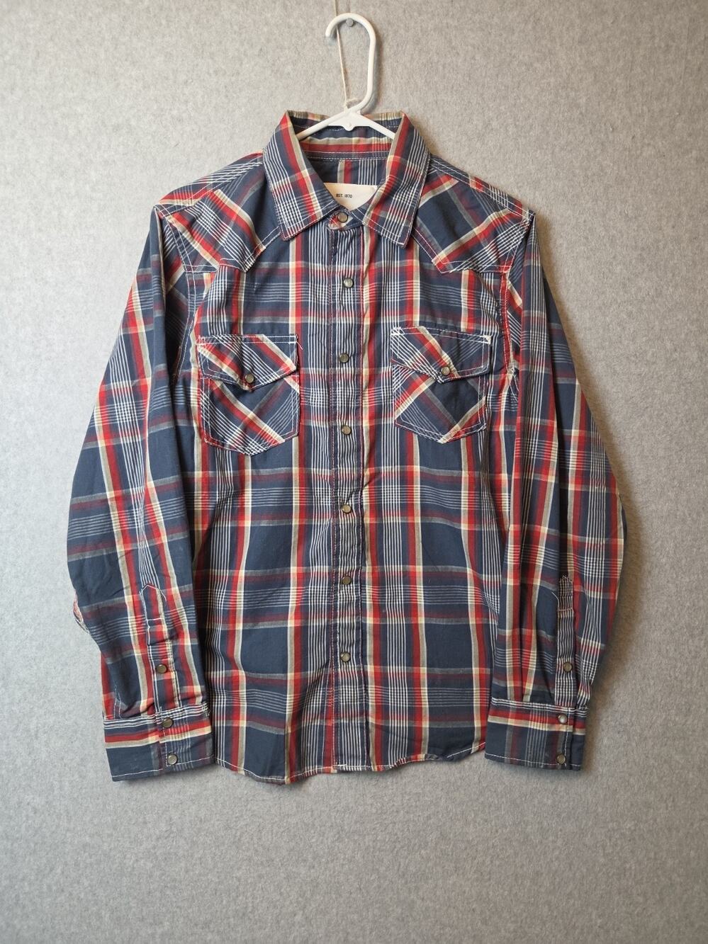 Ditch Plains 100% Cotton Blue Plaid LS Pearl Snap Shirt Men's Medium